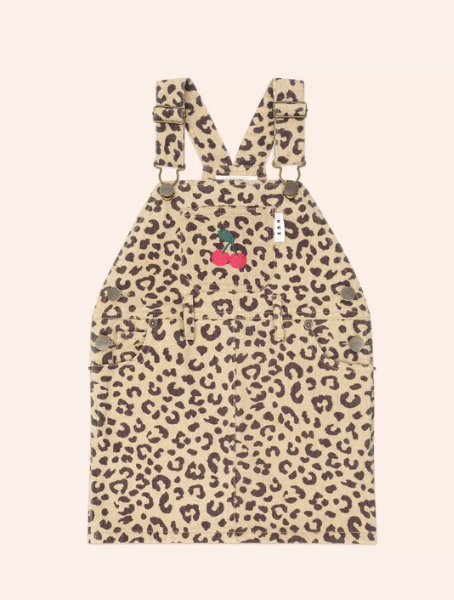 HUXBABY I Very Cherry Leopard Print Denim Pinafore