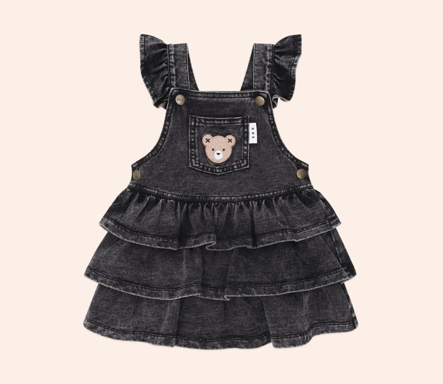 HUXBABY I Knit Denim Frill Pinafore