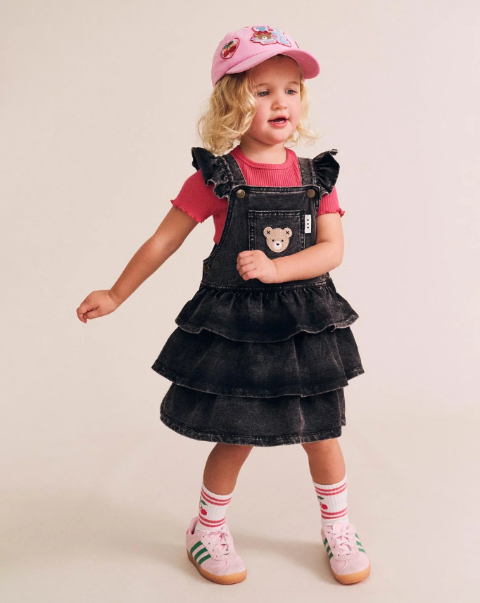 HUXBABY I Knit Denim Frill Pinafore