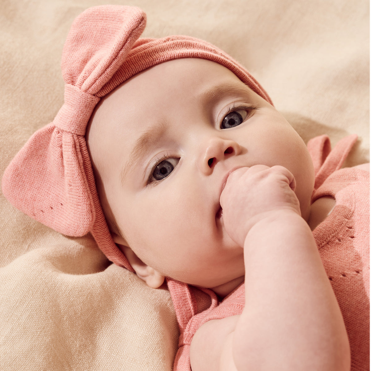 Wilson + Frenchy Petal Pink Organic Knitted Pointelle Headband