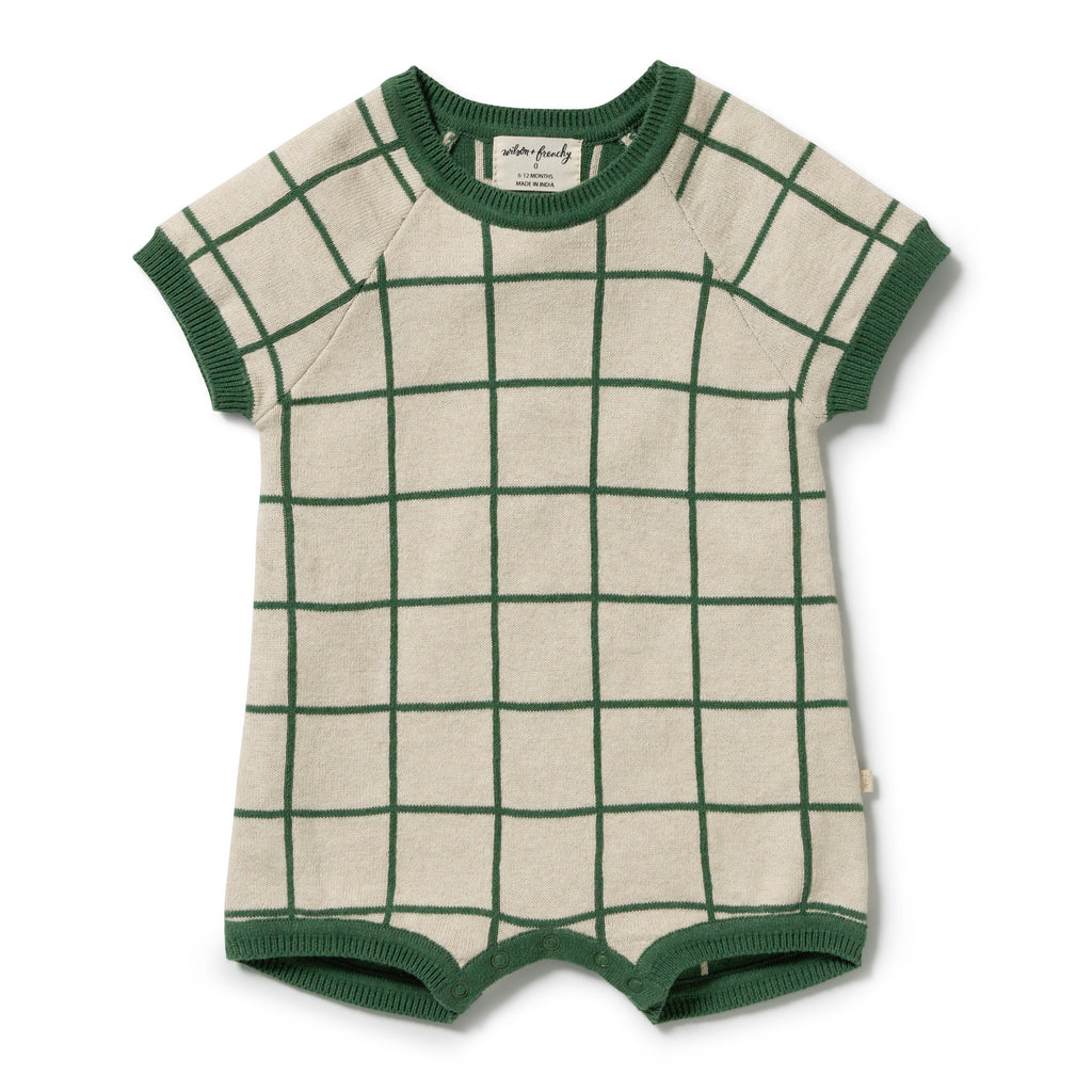 Wilson + Frenchy Lagoon Organic Knitted Check Growsuit