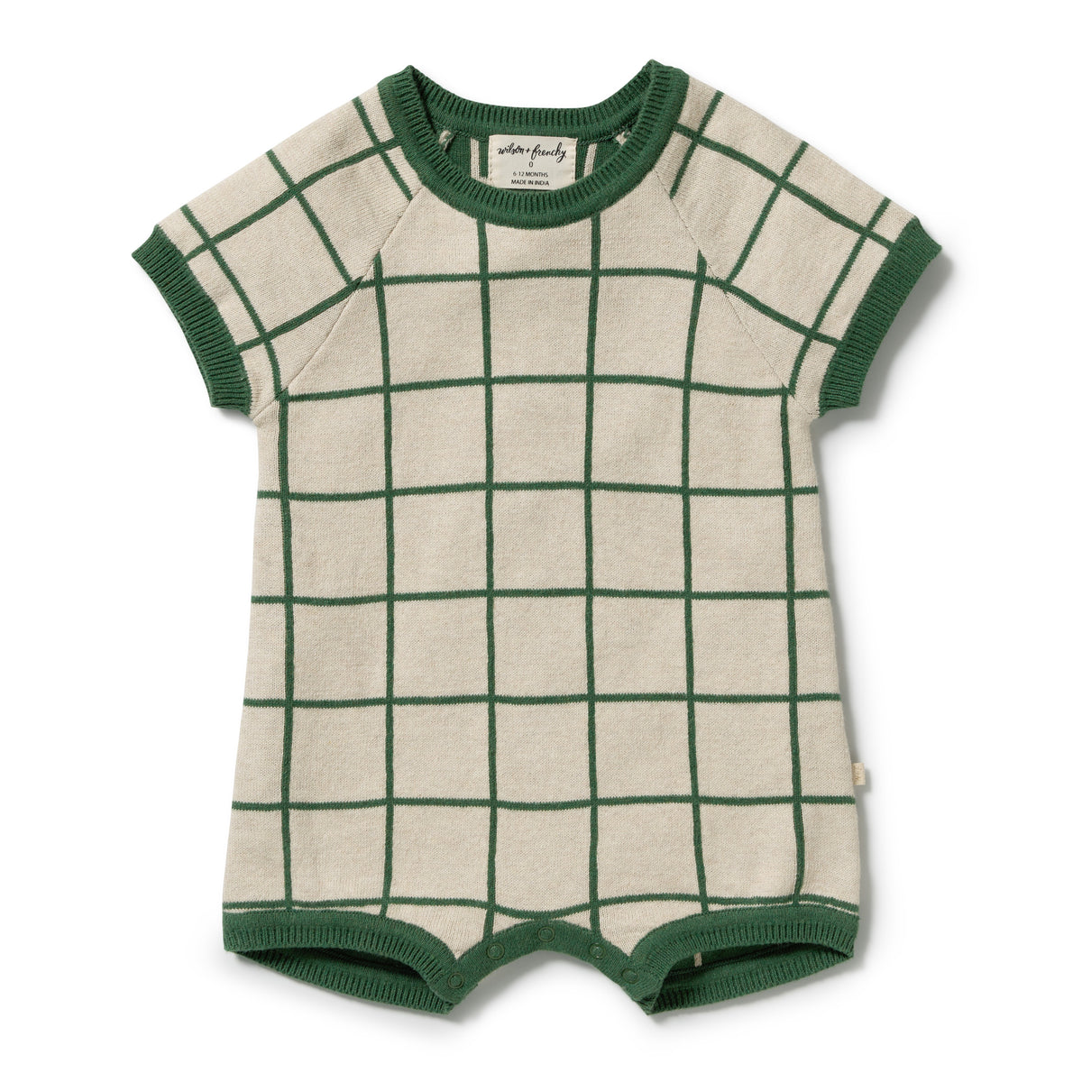 Wilson + Frenchy Lagoon Organic Knitted Check Growsuit