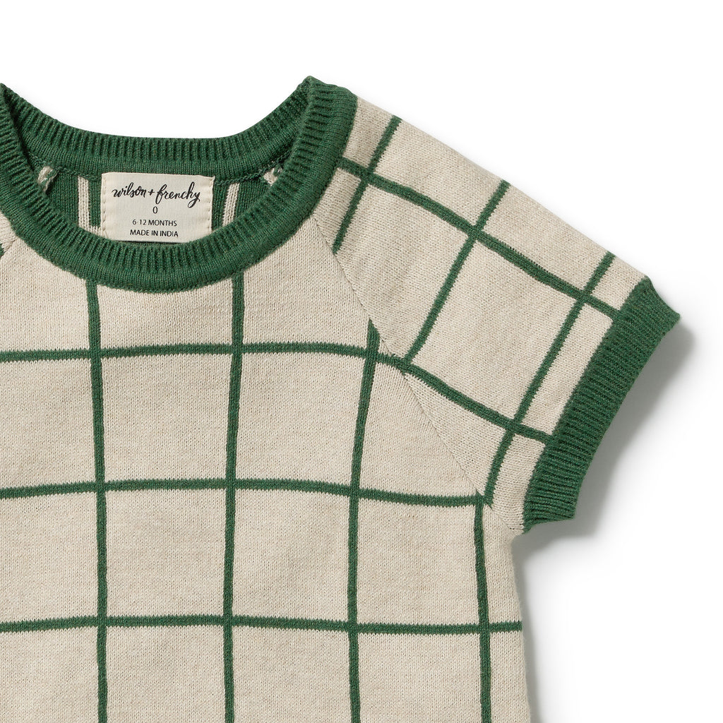 Wilson + Frenchy Lagoon Organic Knitted Check Growsuit