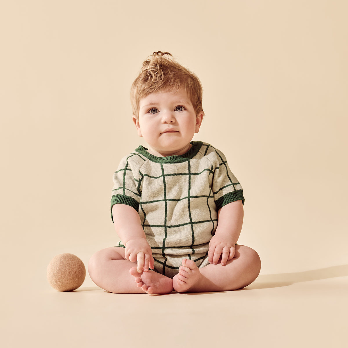 Wilson + Frenchy Lagoon Organic Knitted Check Growsuit