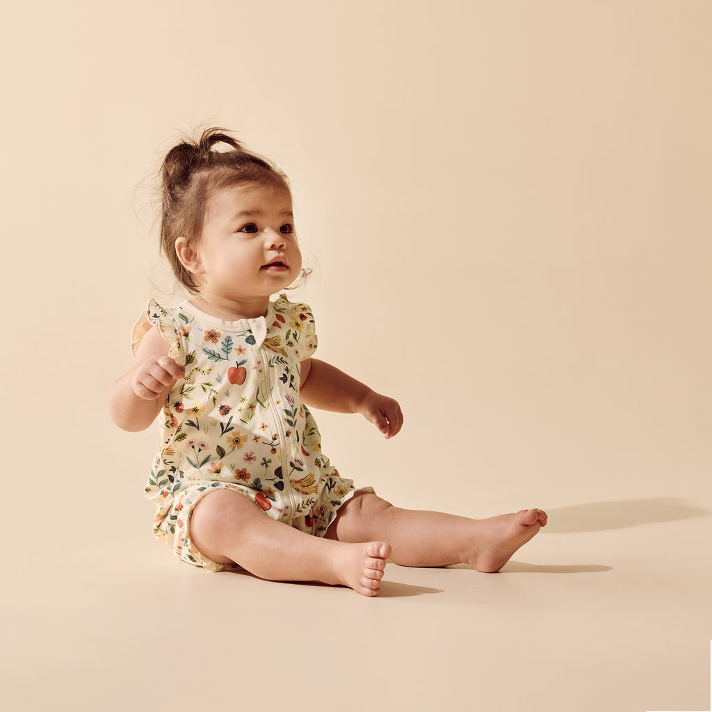 Wilson + Frenchy Summer Garden Organic Ruffle Zipsuit
