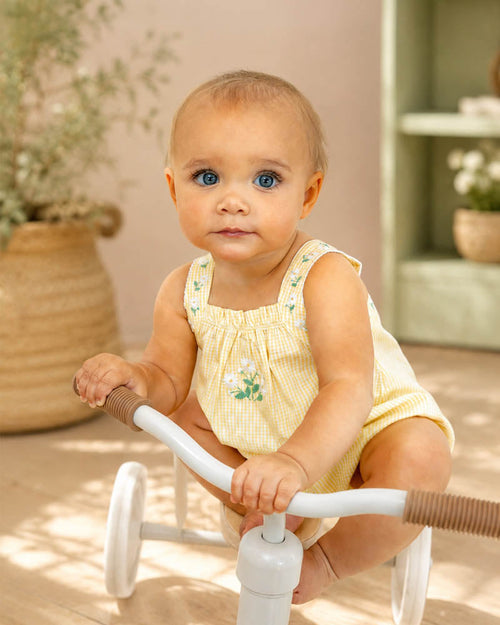 Bebe Libby Check Romper With Embleished Straps