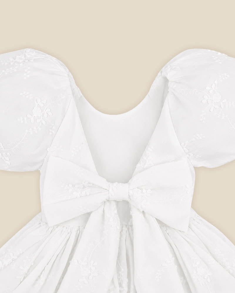 Bebe Puff Sleeve 3D Floral Emb Dress