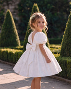Bebe Puff Sleeve 3D Floral Emb Dress