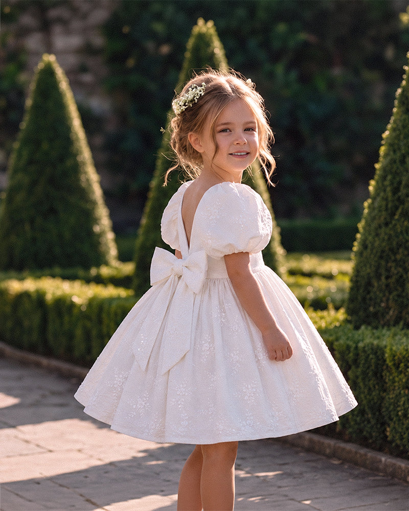 Bebe Puff Sleeve 3D Floral Emb Dress