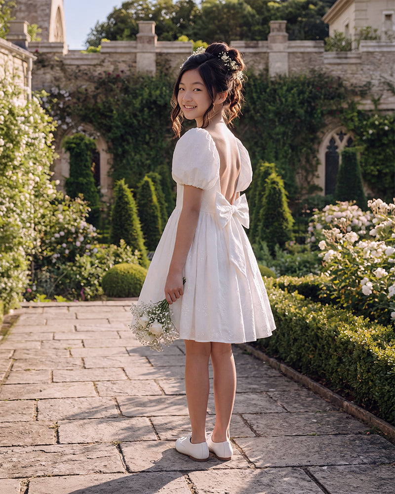 Bebe Puff Sleeve 3D Floral Emb Dress