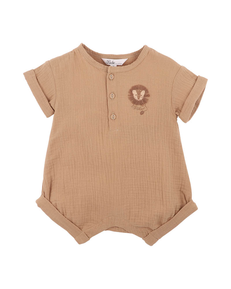 Bebe Sway Textured Embroidered Lion Romper