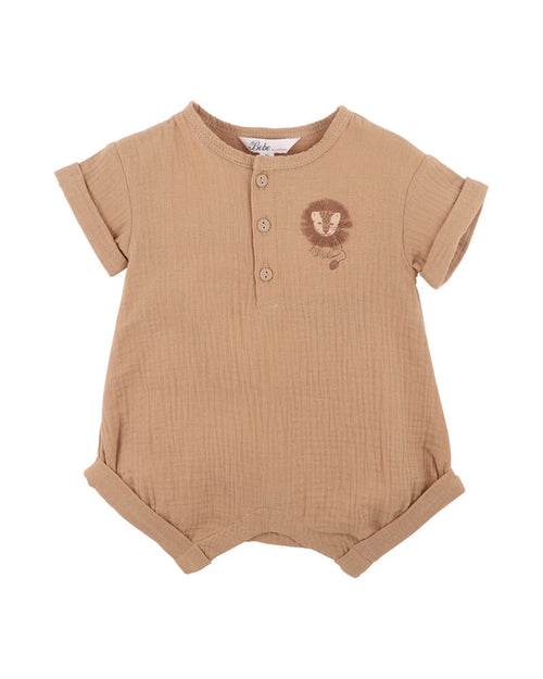 Bebe Sway Textured Embroidered Lion Romper