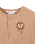 Bebe Sway Textured Embroidered Lion Romper
