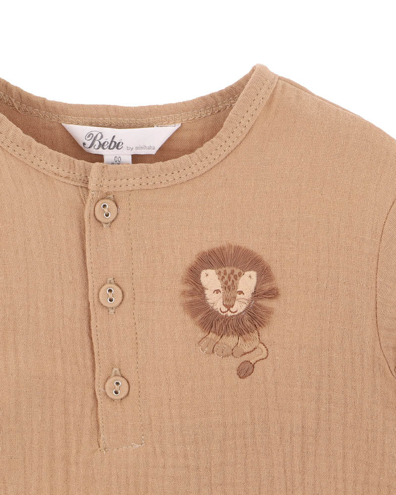 Bebe Sway Textured Embroidered Lion Romper