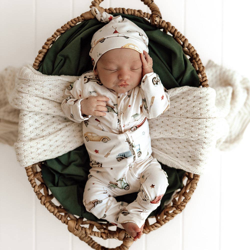 SNUGGLE HUNNY I Vintage Cars Organic Snugglesuit Convertible Romper: 6-12 Months (0)