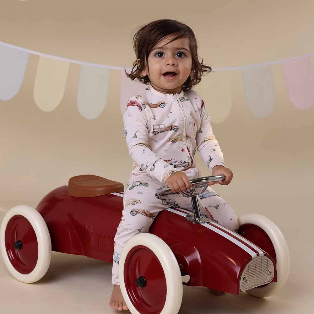 SNUGGLE HUNNY I Vintage Cars Organic Snugglesuit Convertible Romper: 6-12 Months (0)