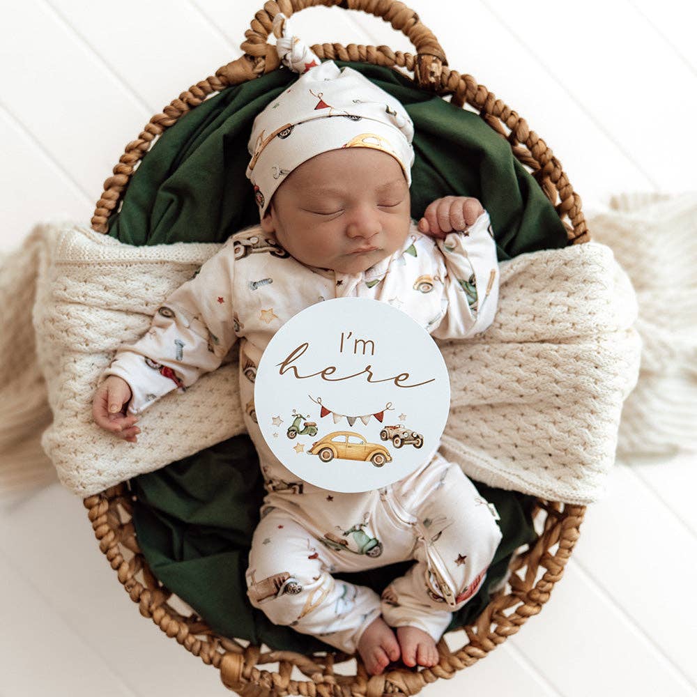 SNUGGLE HUNNY I Vintage Cars Organic Snugglesuit Convertible Romper: 3-6 Months (00)