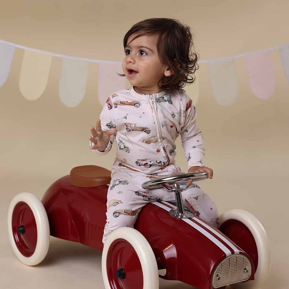 SNUGGLE HUNNY I Vintage Cars Organic Snugglesuit Convertible Romper: 3-6 Months (00)