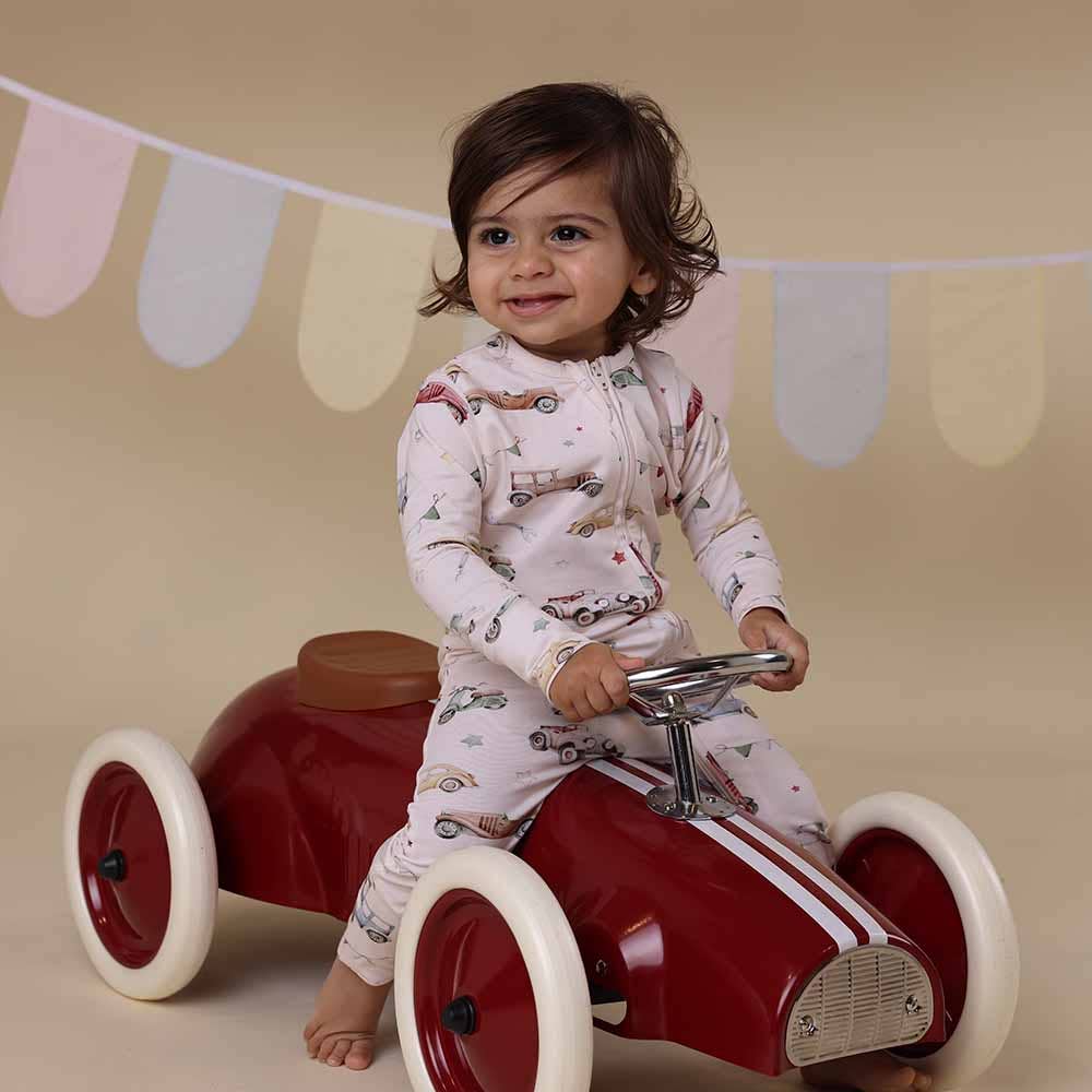 SNUGGLE HUNNY I Vintage Cars Organic Snugglesuit Convertible Romper: 3-6 Months (00)