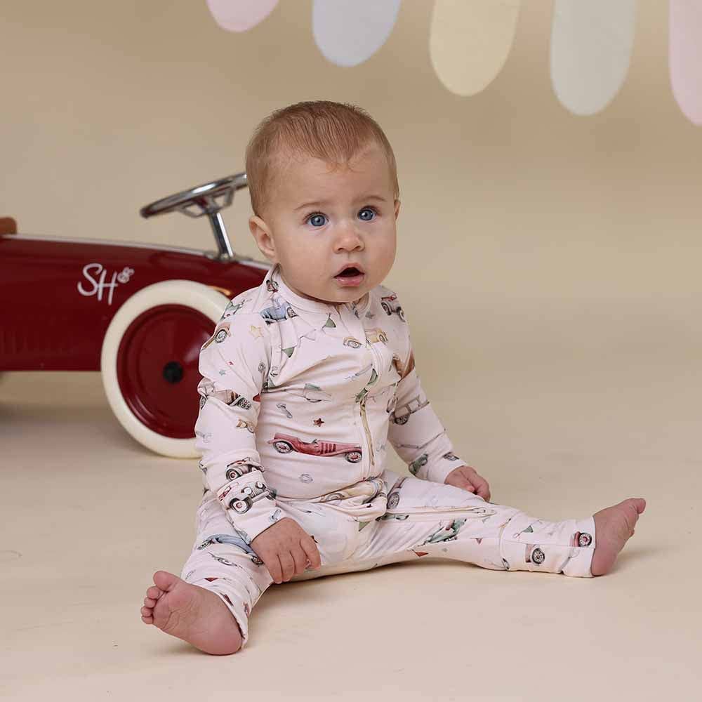 SNUGGLE HUNNY I Vintage Cars Organic Snugglesuit Convertible Romper: 3-6 Months (00)